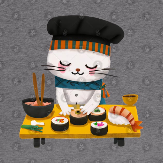 Kawaii Sushi Cat Chef by Souls.Print